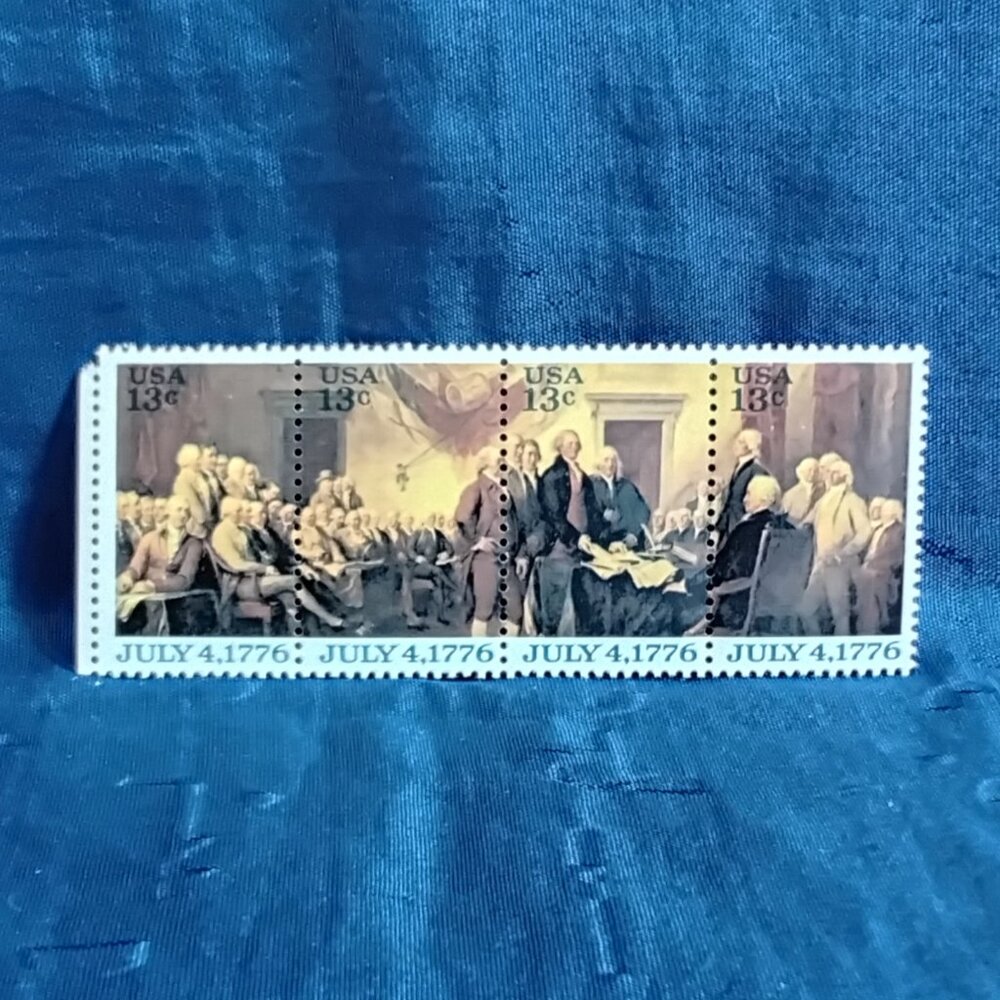 Uncirculated USA 1976 Declaration of... Full Strip of Four 13 Cent Stamps!!